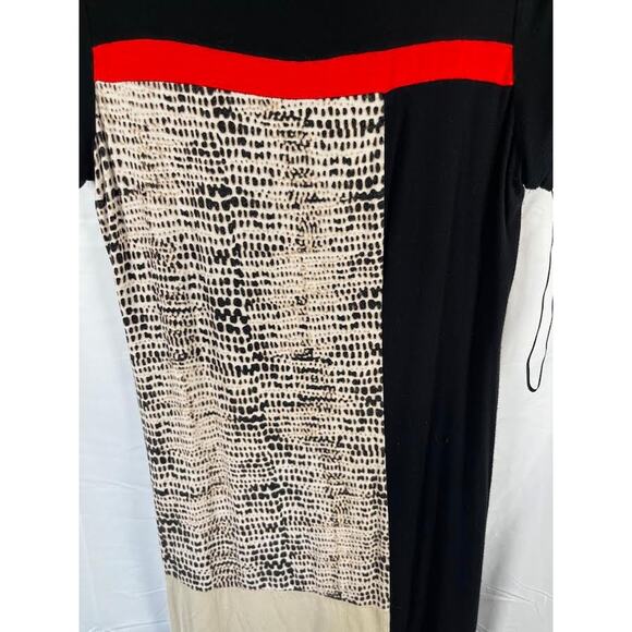 Calvin Klein Black Red White Pattern Block Soft Short Sleeve T-Shirt Dress - Picture 5 of 6